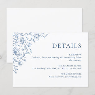 Carte D'accompagnement Victorian Ornate Grace Floral Blue Détails du Mari