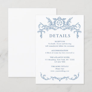 Carte D'accompagnement Victorian Ornate Grace Floral Blue Détails du Mari