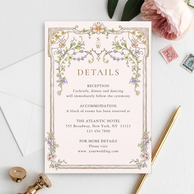 Carte D'accompagnement Victorian Ornate Grace Floral Détails du Mariage (Créateur téléchargé)