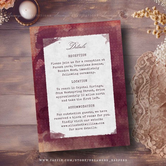 Carte D'accompagnement Vin rouge Bourgogne Aquarelle Rustique Mariage vin (Créateur téléchargé)