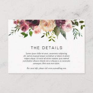Carte D'accompagnement Vin simple Bourgogne Chute Florale Mariage élégant