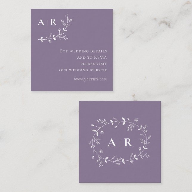 Carte D'accompagnement Vine Scroll Mariage Détails du site web Purple (Devant / Derrière)