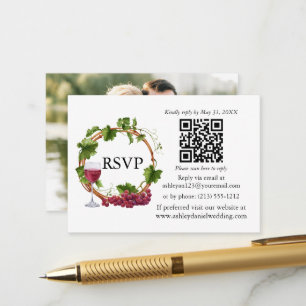 Carte D'accompagnement Vins de raisin d'aquarelle Wreath Photo RSVP QR