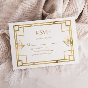 Carte D'accompagnement Vintage 1920s Déco Cadre Or Blanc Mariage RSVP