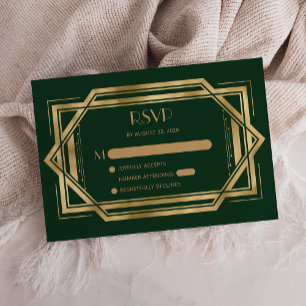 Carte D'accompagnement Vintage 1920s Déco Vert Forêt Or Mariage RSVP