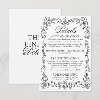 Carte D'accompagnement Vintage Black And White Old Money Wedding Details