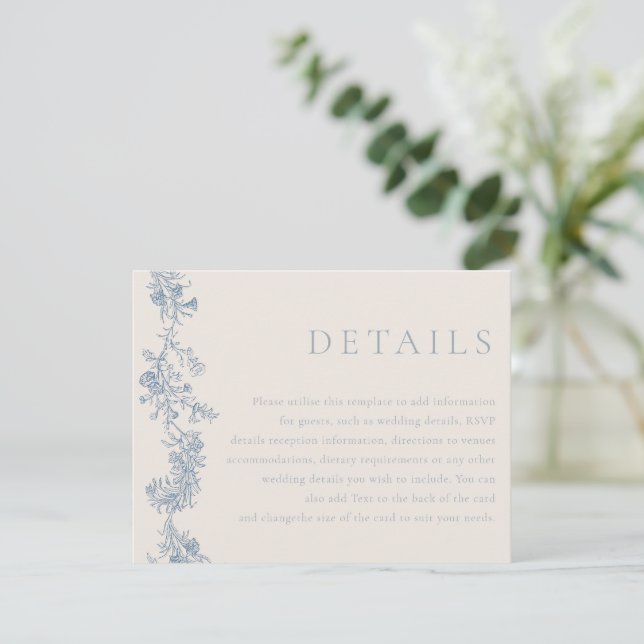 Carte D'accompagnement Vintage Blue Floral Wedding Details (Debout devant)
