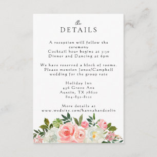 Carte D'accompagnement Vintage Blush rose et ivoire Rose Garland