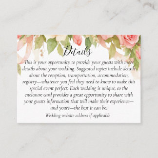 Carte D'accompagnement Vintage Floral Rose Wedding Enclosure Card