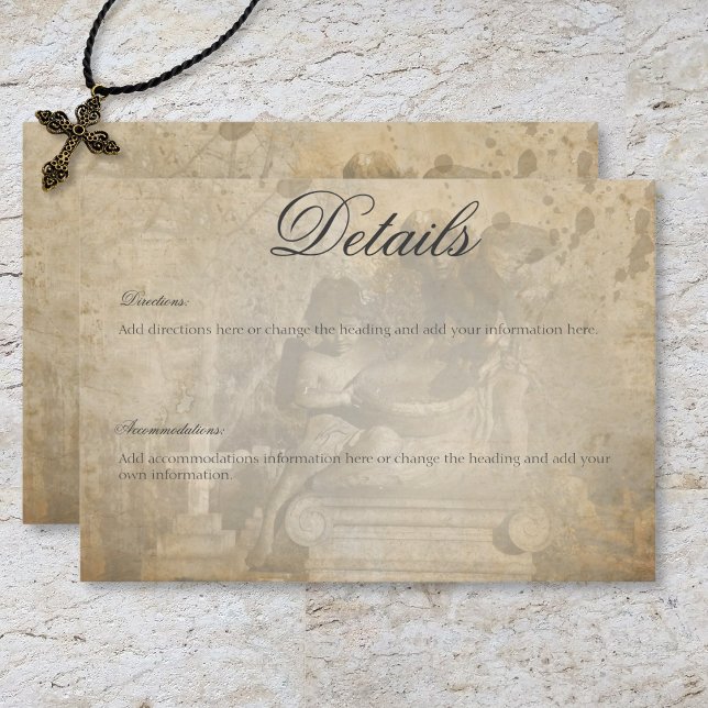 Carte D'accompagnement Vintage gothique en pierre Angel Détails du Mariag (Vintage Gothic Stone Angel Wedding Details Enclosure Card)