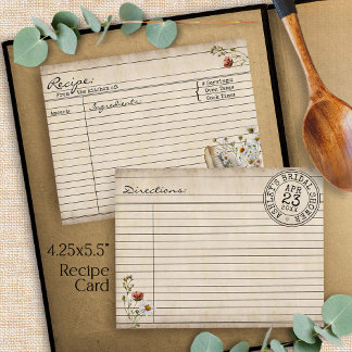 Carte D'accompagnement Vintage Library Floral Books Bridal Shower Recipe