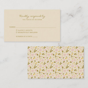 Carte D'accompagnement Vintage Printemps rose Fleurs vertes Mariage RSVP