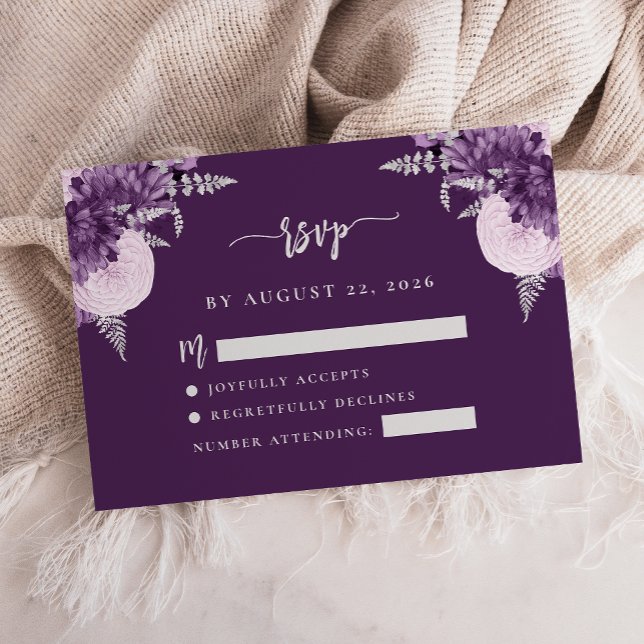 Carte D'accompagnement Violet Lilac Argent Floral Script Mariage RSVP (Créateur téléchargé)