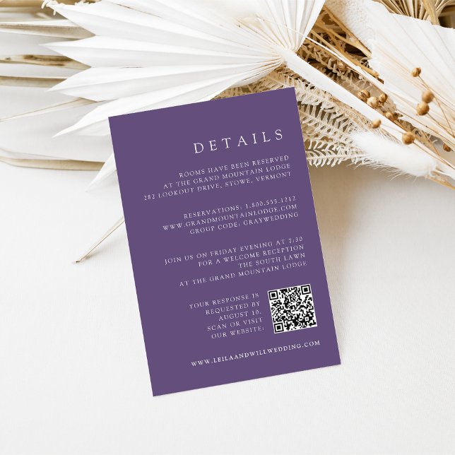 Carte D'accompagnement Violet Violet Code QR RSVP & Détails Mariage (Créateur téléchargé)