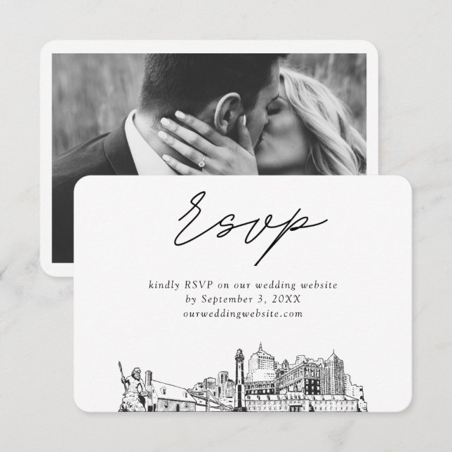 Carte D'accompagnement Virginia Beach Wedding Minimalist Sketch RSVP (Devant / Derrière)
