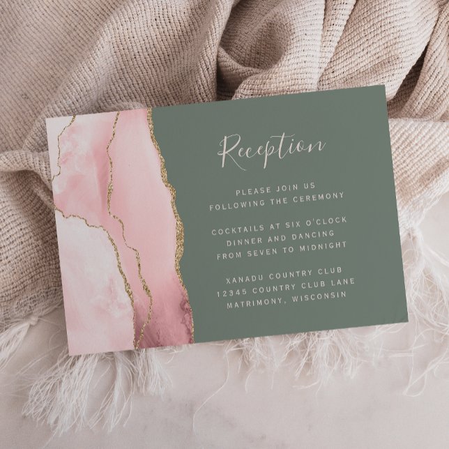 Carte D'accompagnement Vitre rose vierge Or Sage Green Mariage Réception (Créateur téléchargé)