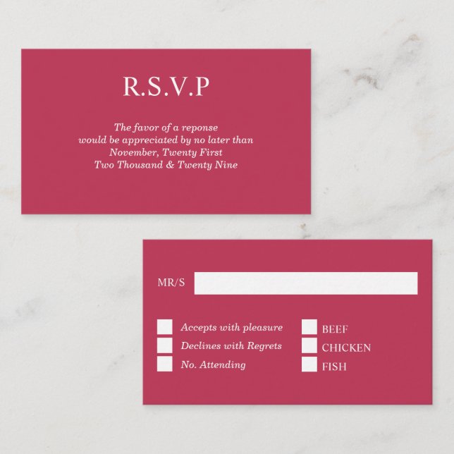 Carte D'accompagnement Viva magenta couleur unie rsvp réponse de l'invité (Devant / Derrière)