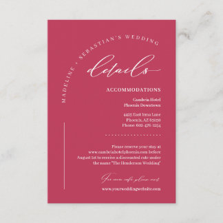 Carte D'accompagnement Viva Magenta détails de mariage audacieux
