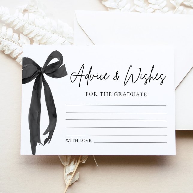 Carte D'accompagnement Vœux et conseils de remise des diplômes avec un ru (Modern Black Bow Graduation Advice And Wishes Card)