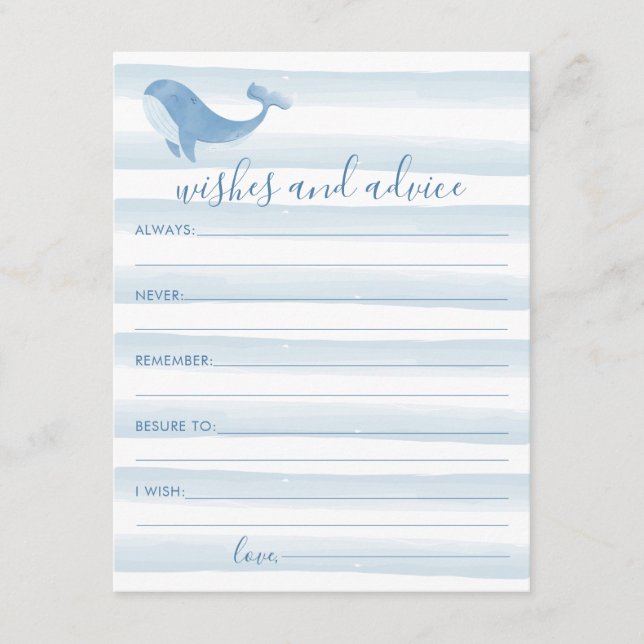 Carte D'accompagnement Vœux et conseils pour une baby shower sur le thème (Devant)
