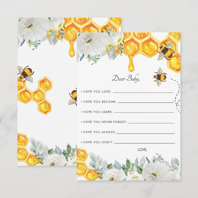Carte D'accompagnement Voeux pour bébé | Abeille à miel florale (Devant / Derrière)