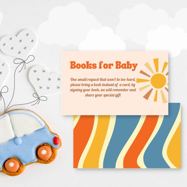 Carte D'accompagnement Voici le fils super retro demande de réservation (Here comes the son groovy retro vibes baby shower book request enclosure card books for baby cards)