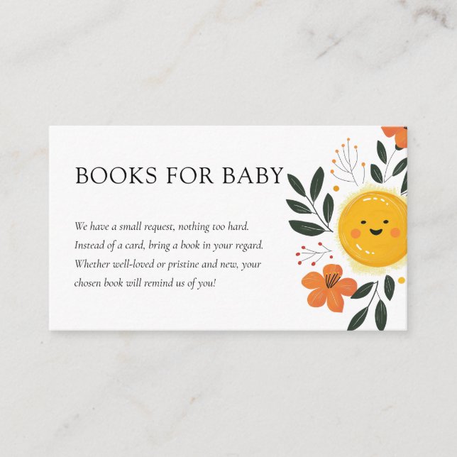 Carte D'accompagnement Voici venir le fils Livres de Baby Shower pour béb (Devant)