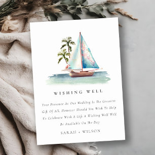 Carte D'accompagnement Voilier turquoise Palm Seasal Mariage Wishing well