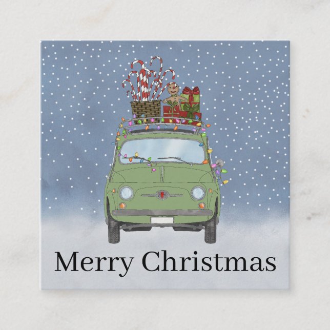 Carte D'accompagnement Voiture verte avec cadeaux de Noël (Devant)