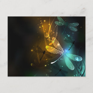 Carte D'accompagnement Vol de libellule verte lumineuse