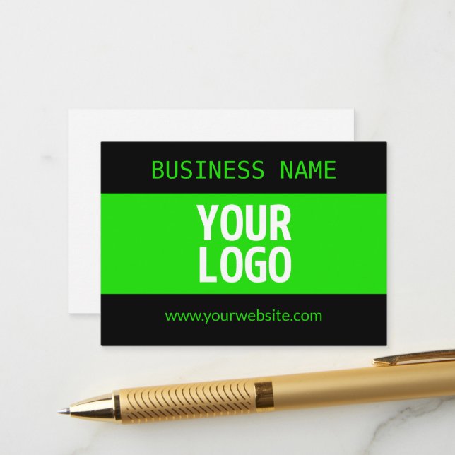 Carte D'accompagnement Votre logo ou image | Noir et vert brillant (Devant/Arrière en situation)