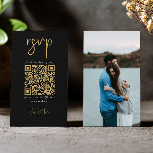 Carte D'accompagnement Votre photo or code QR noir mariage RSVP