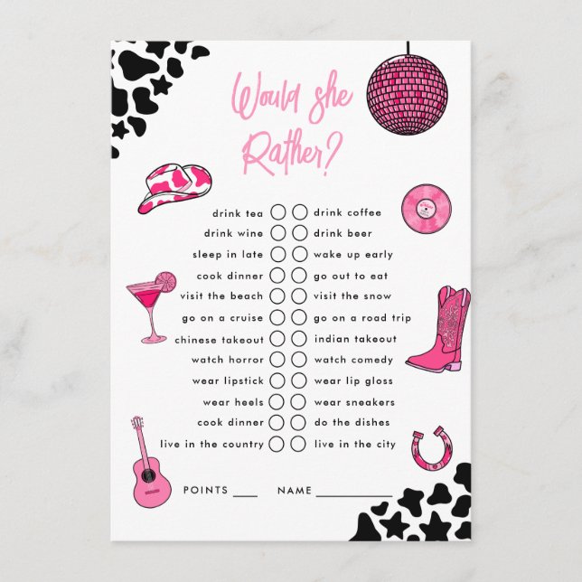 Carte D'accompagnement Voudrait-Elle Plutôt Cowgirl Disco Bachelorte (Devant)