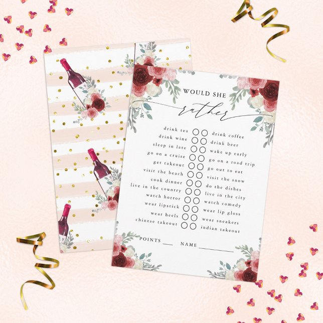 Carte D'accompagnement Voulait-Elle Plaire Vin Rouge Floral Jeu (Créateur téléchargé)