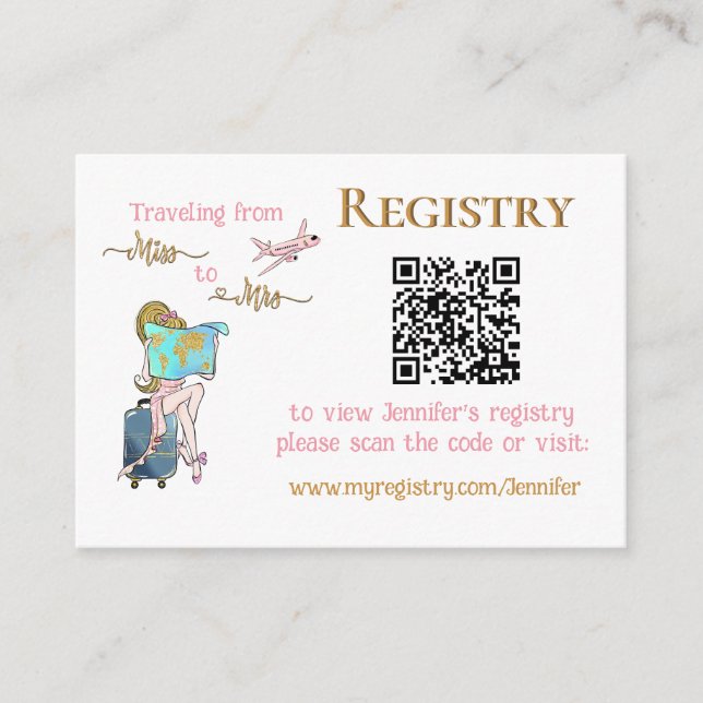 Carte D'accompagnement Voyager Mlle à Mme Fête des mariées Registre QR (Devant)