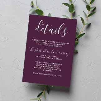 Carte D'accompagnement Vrai Simplicité 1 Plum violet minimaliste Mariage