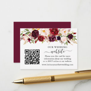 Carte D'accompagnement Watercolor Bourgogne Floral Mariage Website QR