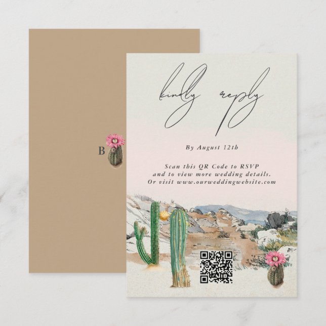 Carte D'accompagnement Watercolor Desert Cactus Boho Wedding (Devant / Derrière)