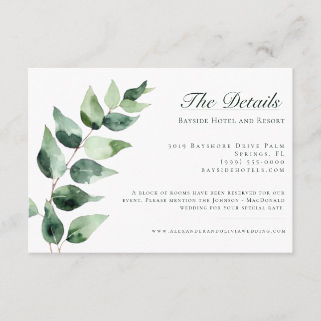 Carte D'accompagnement Watercolor Eucalyptus Wedding | White (Devant)