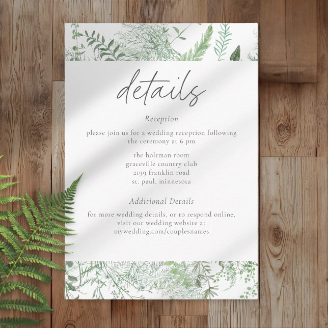 Carte D'accompagnement Watercolor Greenery Fern Rustic Wedding (Créateur téléchargé)