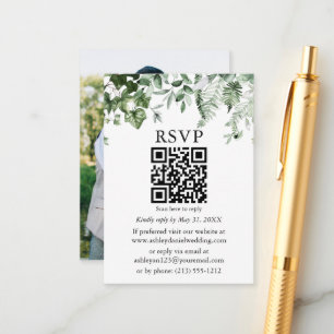 Carte D'accompagnement Watercolor Ivy Ferns Sage Photo Mariage QR RSVP