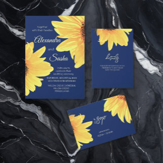 Carte D'accompagnement Watercolor Sunflowers dark blue Wedding