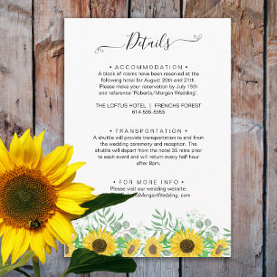 Carte D'accompagnement Watercolor Sunflowers Détails du Mariage