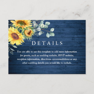 Carte D'accompagnement Watercolor Sunflowers Eucalyptus Détails du Mariag