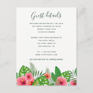 Carte D'accompagnement Watercolor Tropical Feuille Mariage Détails du cli