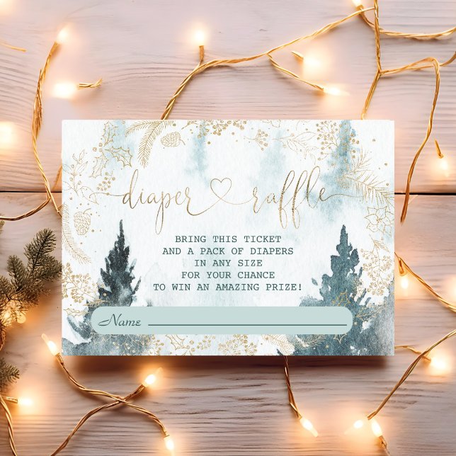 Carte D'accompagnement Watercolor Winter Scenery Gold Diaper Raffle (Créateur téléchargé)