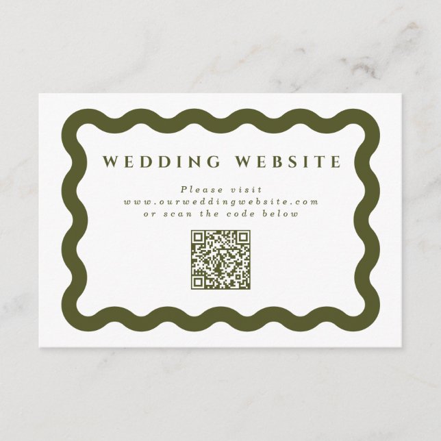 Carte D'accompagnement Wavy Green & White Mariage Website QR Code (Devant)