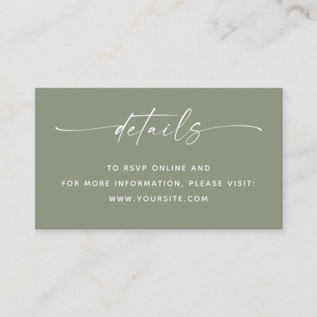 Carte D'accompagnement Wedding Details + QR Code | Sage Green Minimalist  (Devant)