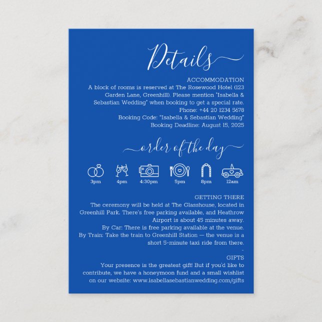 Carte D'accompagnement Wedding Formal Cobalt Blue Details (Devant)