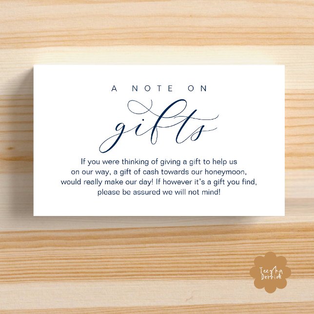 Carte D'accompagnement Wedding Honeymoon Fund, A Note on Gifts (Wedding Honeymoon Fund, A Note on Gifts, Wish, Cash, Modern Minimal Enclosure Card in Navy Blue)